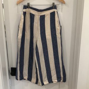Madewell blue (lighter blue than picture shows) and white striped pants.